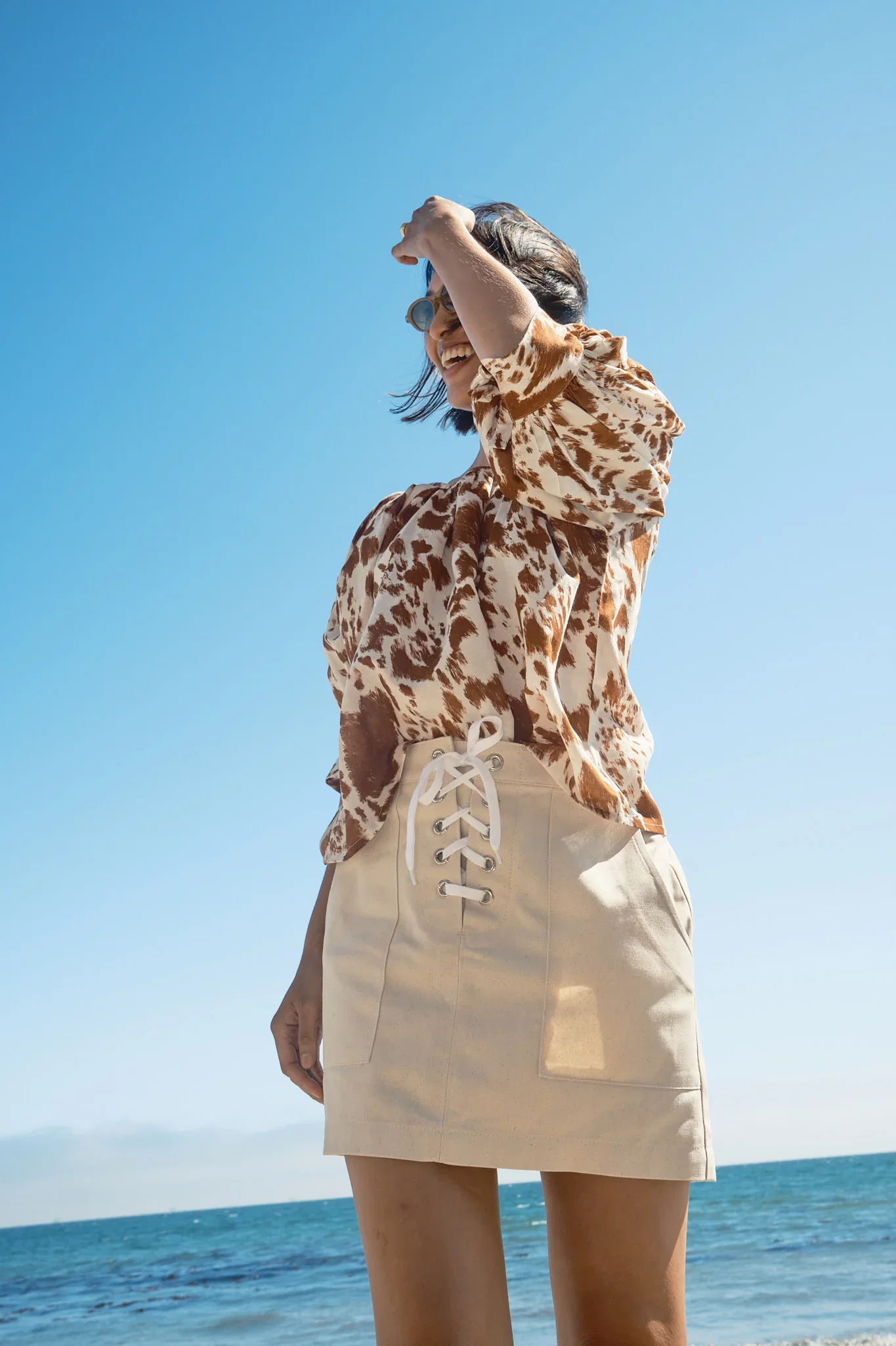 Image of Lasso Lace Up Skirt- Cream Canvas