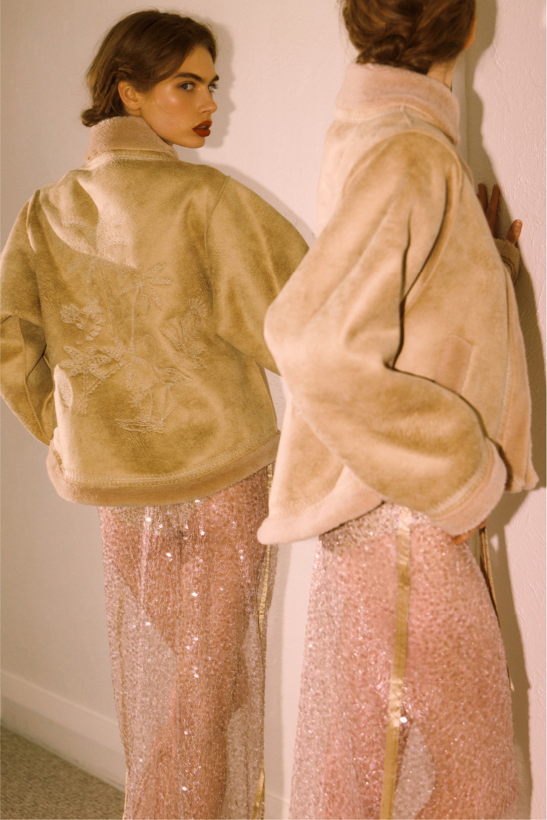 Shiloh Embroidered Faux Shearling Jacket - Highlight