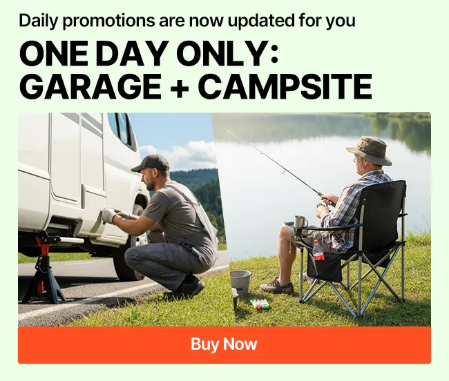 One day only: garage + campsite