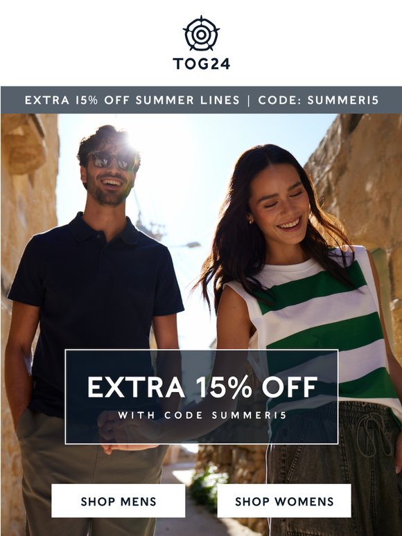 Find your size. Take 15% off.