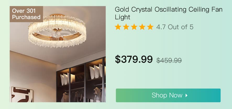 Gold Crystal Oscillating Ceiling Fan Light
