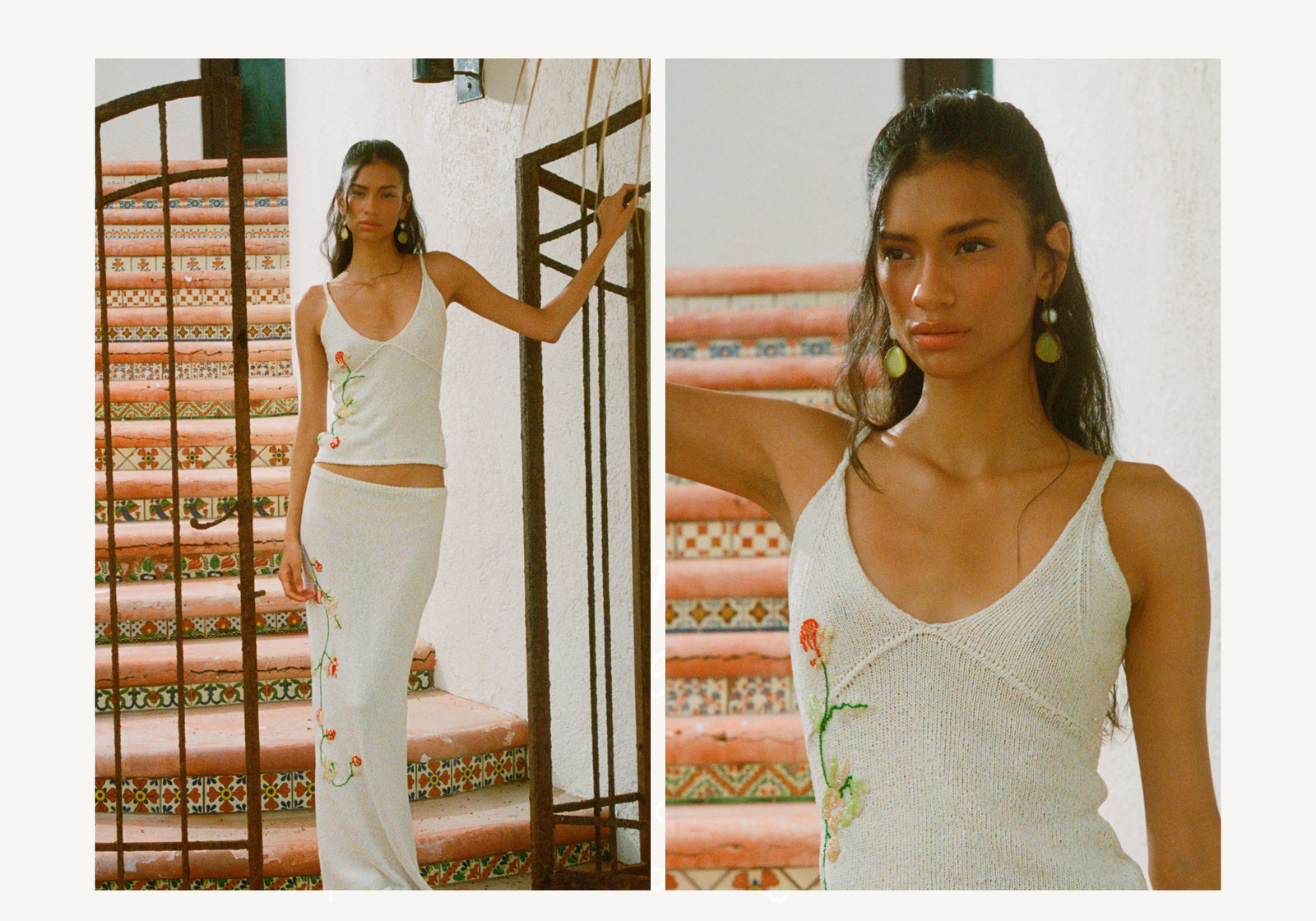 Model wearing The Carolina Embroidered Set