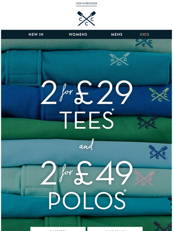 Shop 2 for £29 tees & 2 for £49 polos