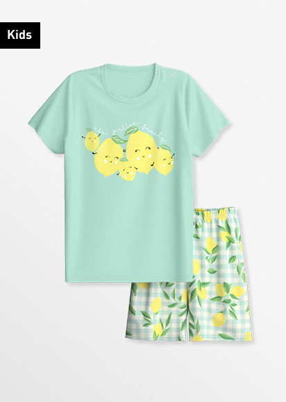 Short children’s pyjama with lemon pattern in the colour Icy Mint from the Toddlers Fruits series by CALIDA.