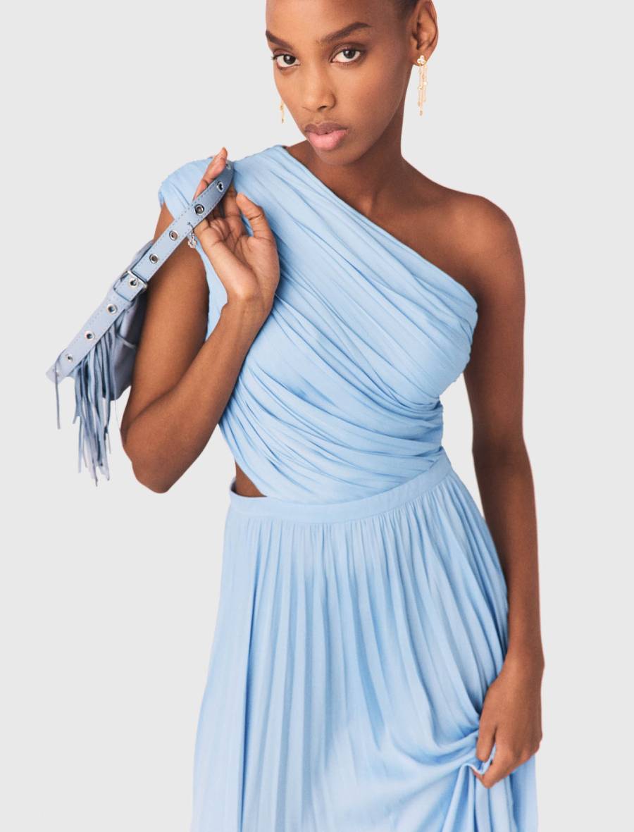 Robe longue plissée asymétrique