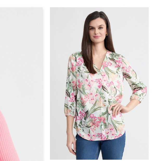 V-Neck Kelly Blouse, Printed Twill