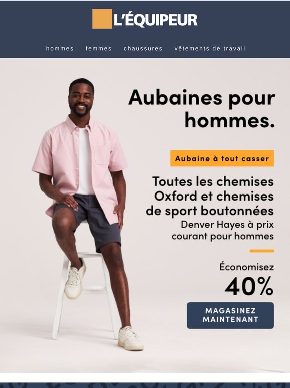 Économisez 40 % sur les chemises Oxford et les chemise de sport boutonnées Denver Hayes pour hommes 👕