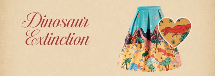 Aisley Dinosaur Extinction Pleated Midi Skirt