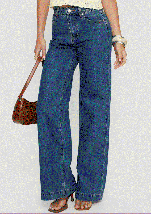 Goldie High Rise Wide Leg Jeans Mid Blue Wash