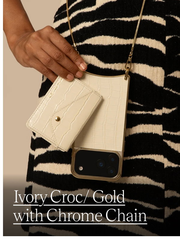 Ivory Croc/Gold with Chrome Chain