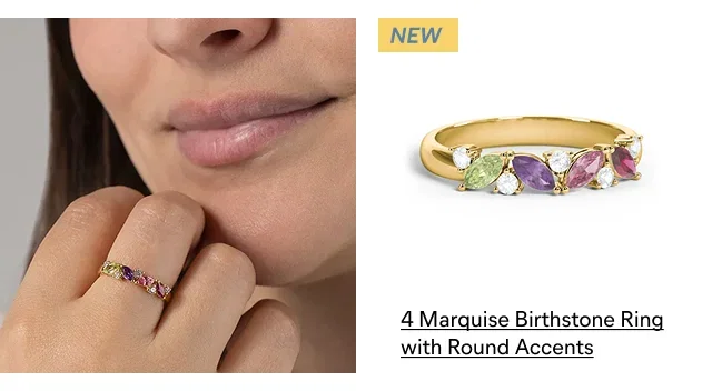 4 Marquise Birthstone Ring with Round Accents