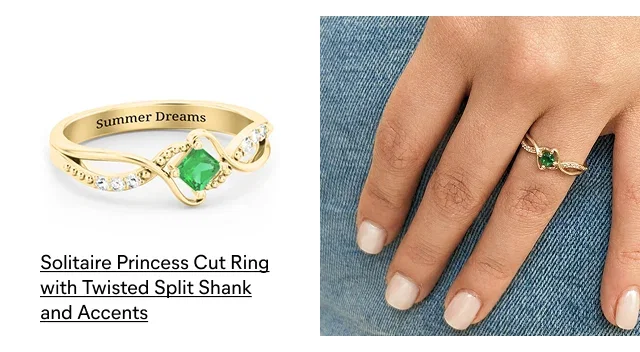 Solitaire Princess Cut Ring with Twisted Split Shank and Accents