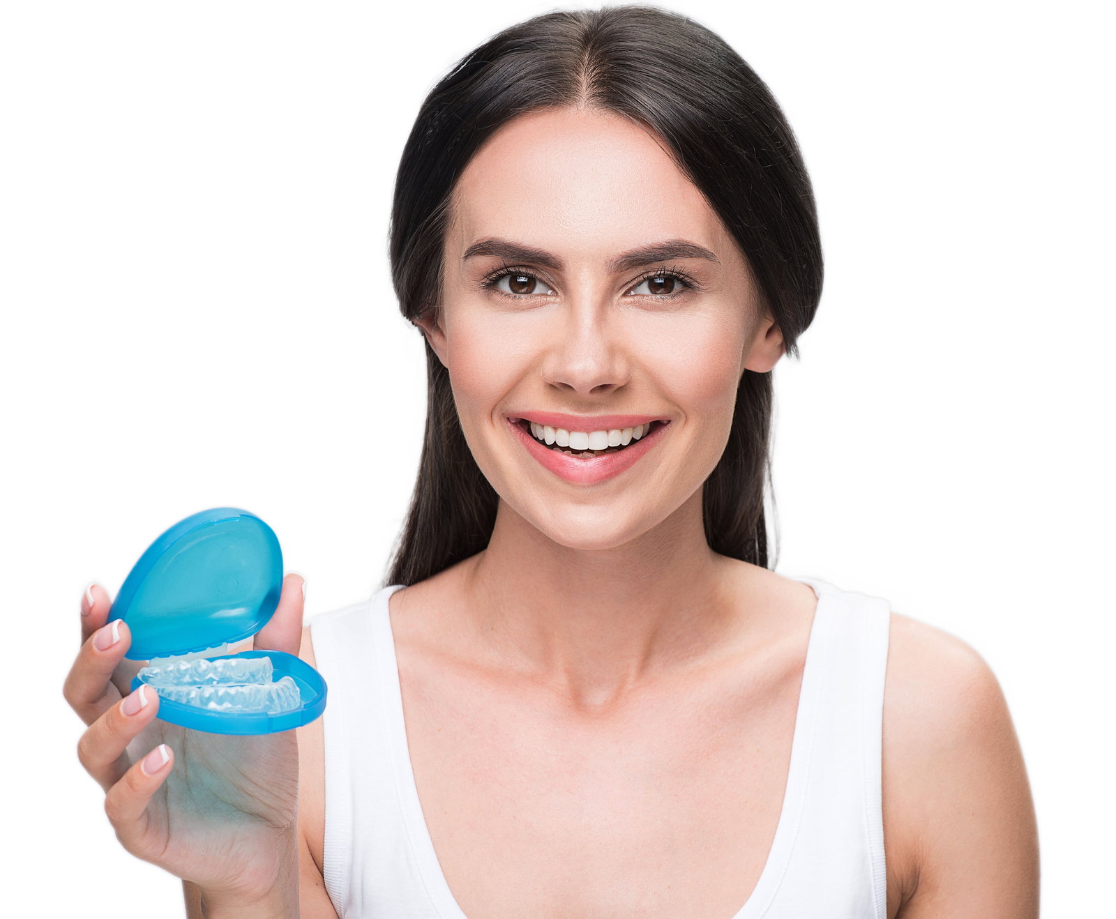 woman holding a custom dental guard