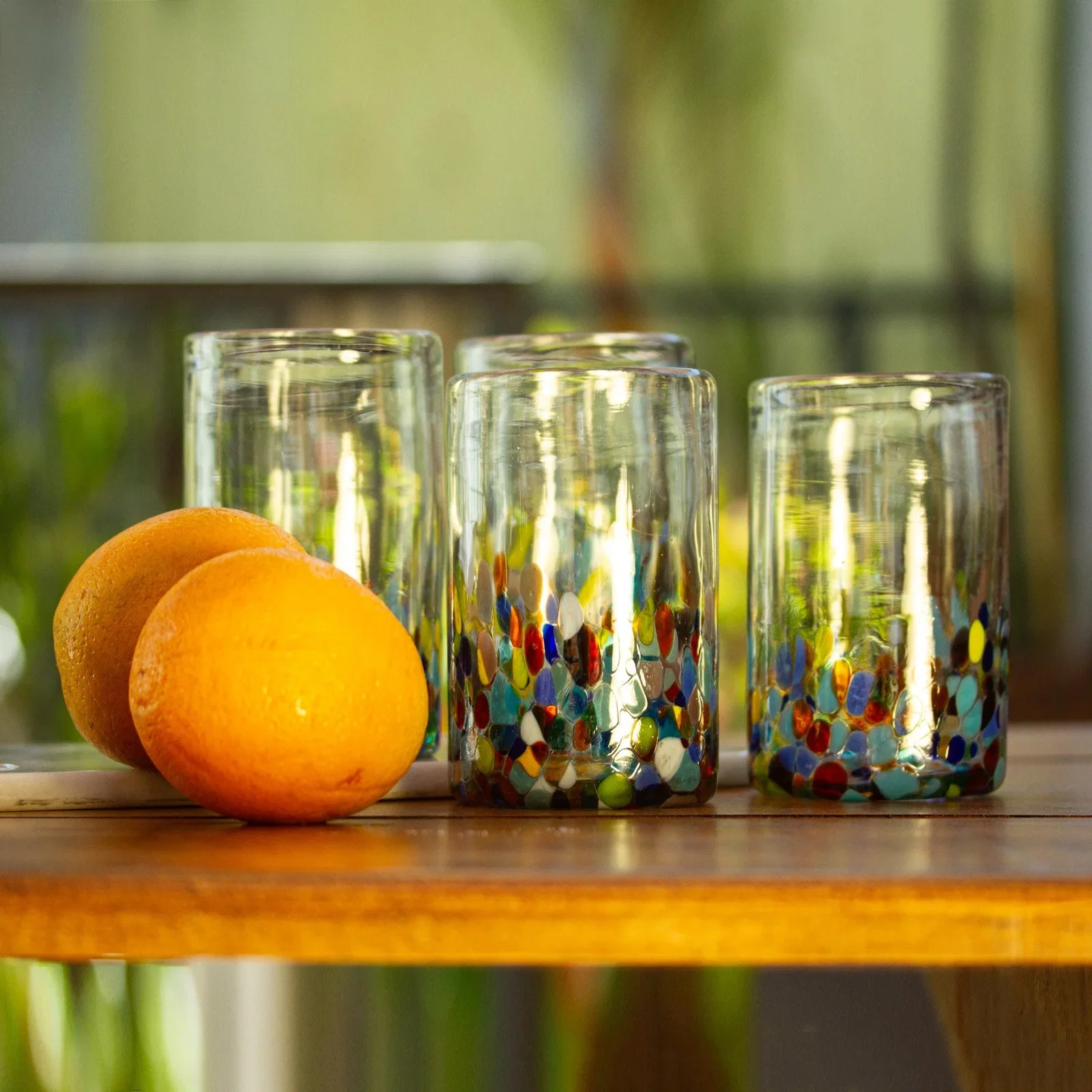 Image of Handblown Recycled Glass Tumbler - Set of 6 - Confetti Festival