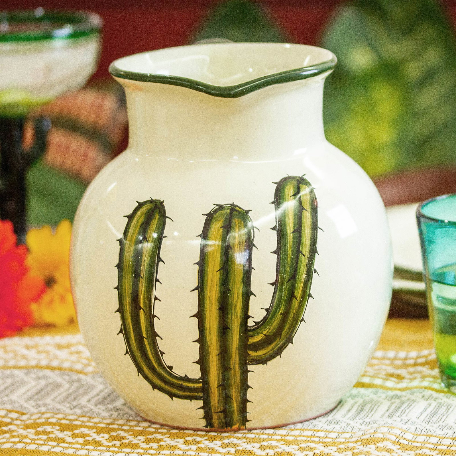 Image of Hand Crafted Cactus Pitcher from Mexico - Saguaro