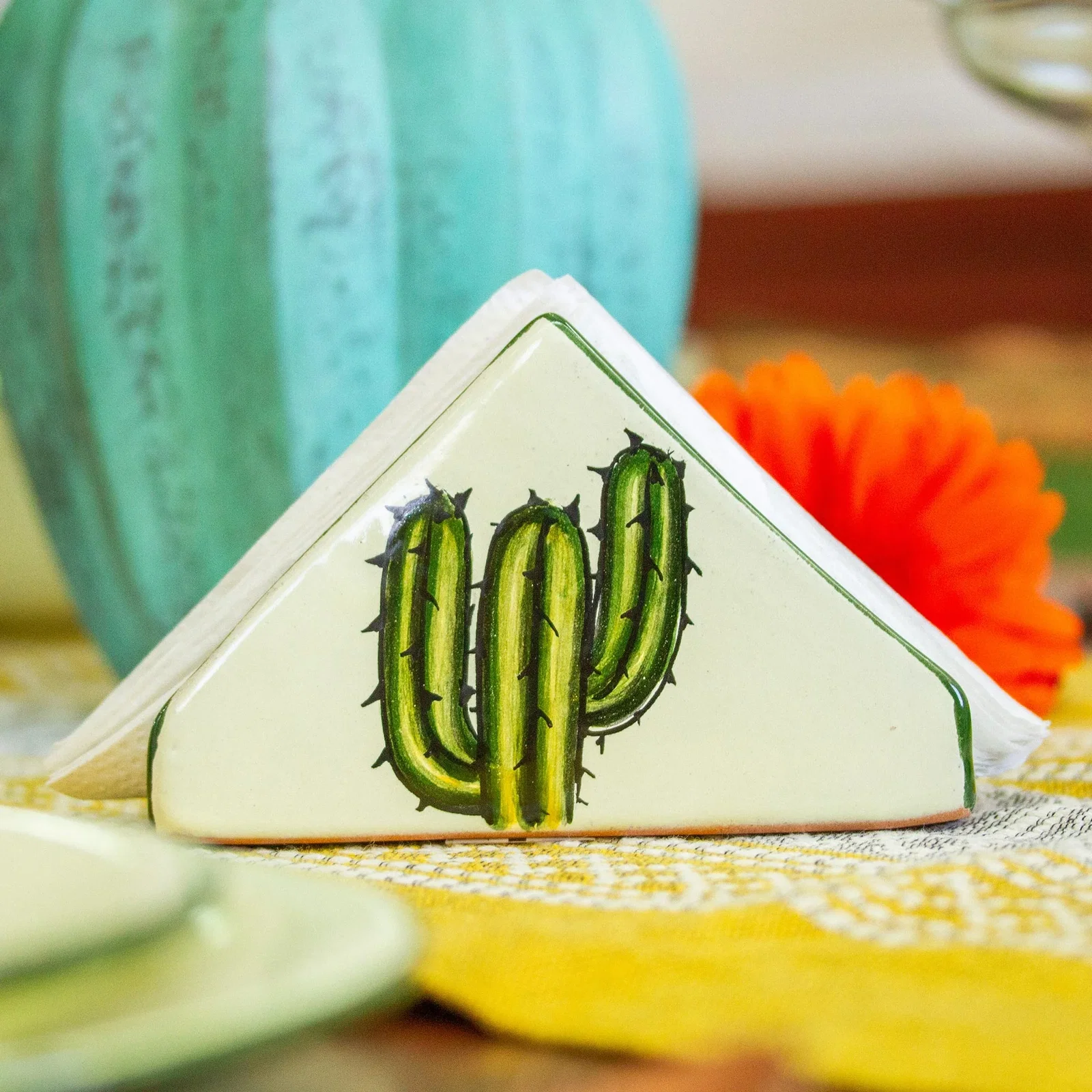 Image of Hand Painted Cactus Napkin Holder - Saguaro