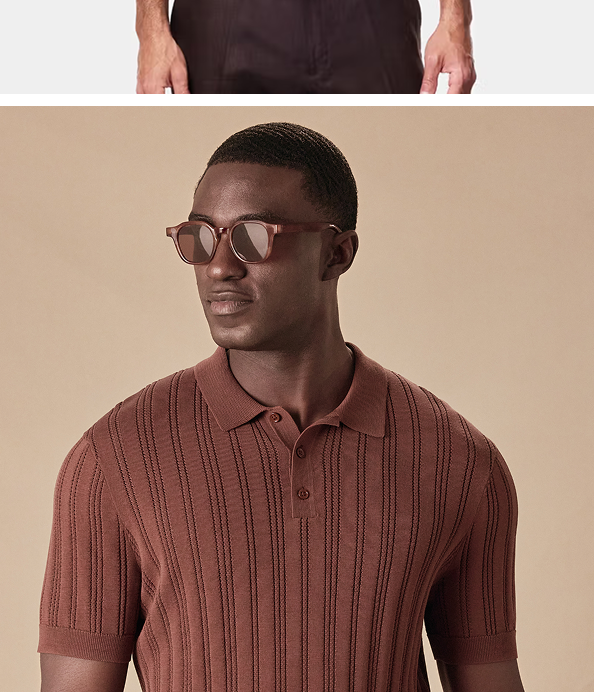 Tobacco Pointelle Stripe Polo Shirt