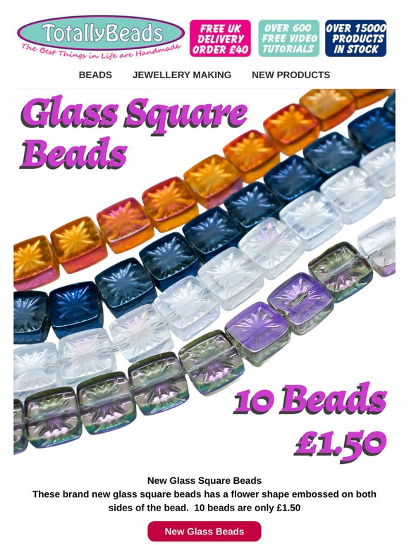 New Glass Square Beads & Crystal Pendants