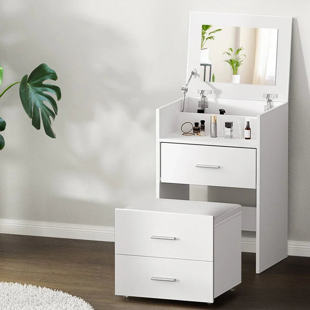 Artiss 2-in-1 Dressing Table Stool Set Bedside Table White