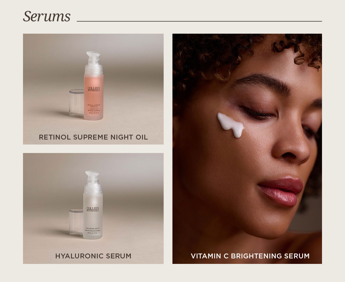 Friends and Family skincare sale email from Colleen Rothschild Beauty featuring 25% off everything or 30% off orders over $150, highlighting a curated routine organized by skincare categories to help customers build a complete regimen, including cleansers like Radiant Cleansing Balm and Balancing Gel Cleanser for removing makeup and refreshing skin, exfoliators such as Dual Enzyme Polish and Mandelic Acid Radiance Serum to smooth texture and boost radiance, moisturizers including Extreme Recovery Cream, Sheer Renewal Cream, and Moisture Veil Silk Emulsion for deep hydration and barrier support, targeted serums like Retinol Supreme Night Oil, Hyaluronic Serum, and Vitamin C Brightening Serum for anti-aging, hydration, and brightening benefits, and masks like Honey Nectar Radiance Mask for weekly treatment and glow, all positioned as essential steps in a results-driven skincare routine with limited-time savings encouraging customers to shop their full routine before the sale ends