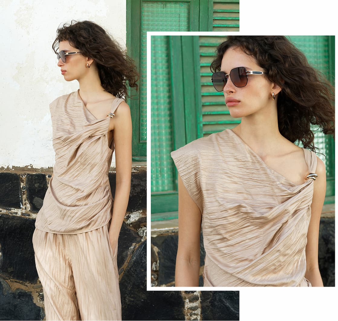 Novie Crinkle Asymmetric Top