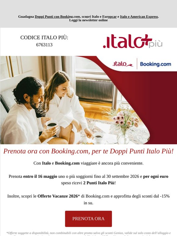 Doppi Punti con Italo e Booking.com: approfittane ora e organizza il tuo prossimo viaggio!