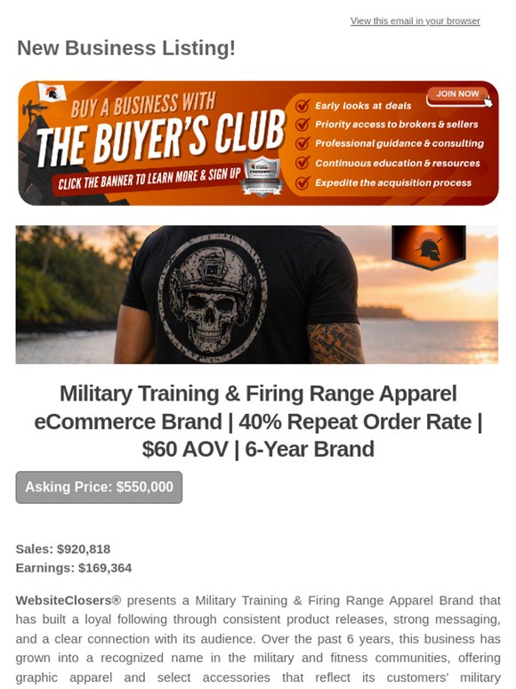 New Deal Alert: Military Training & Firing Range Apparel eCommerce Brand | 40% Repeat Order Rate | $60 AOV | 6-Year Brand