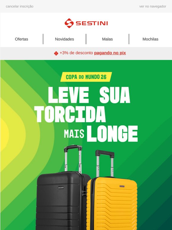Embarque nessa torcida! Malas bordo a partir de R$242,40 no pix 💚💛