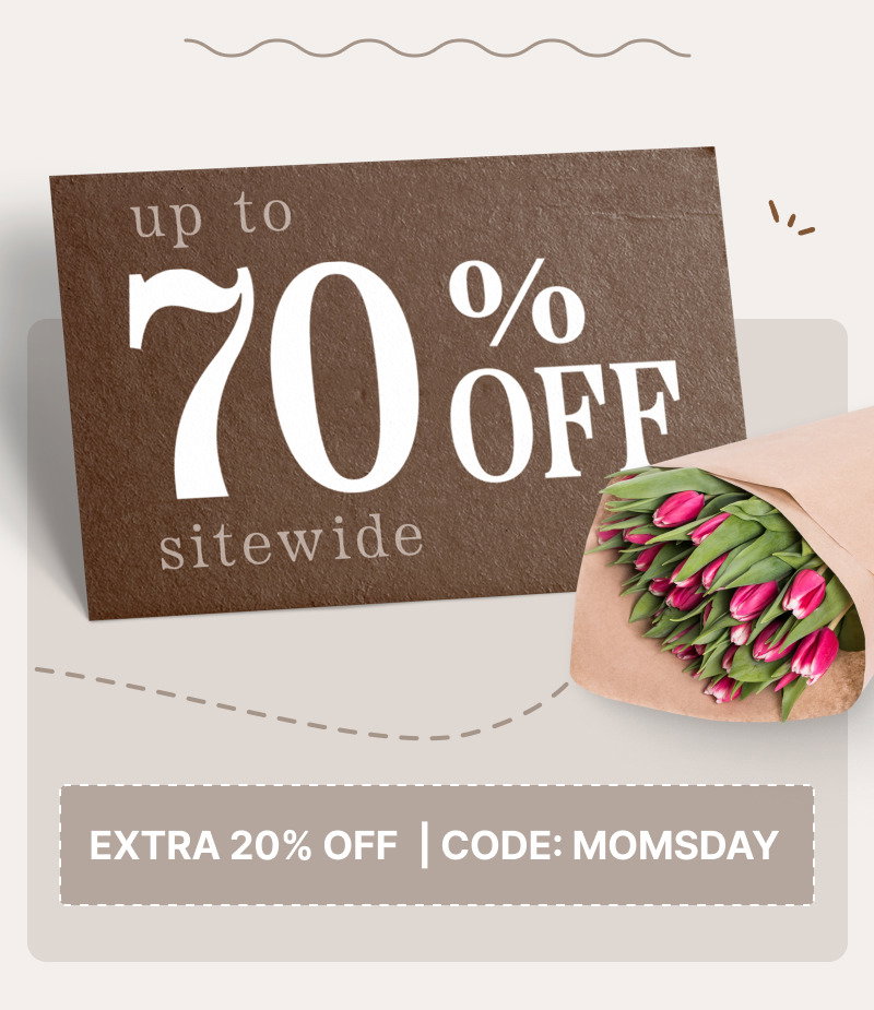 Rectangular card showing percentage offer text and decorative elements on a neutral background