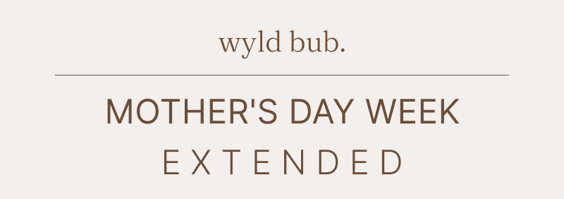 Centered brand name and short heading text on a light neutral background introducing an extended Mother’s Day message