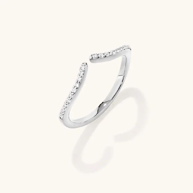 Pave Cubic Zirconia Open Chevron Ring in Sterling Silver