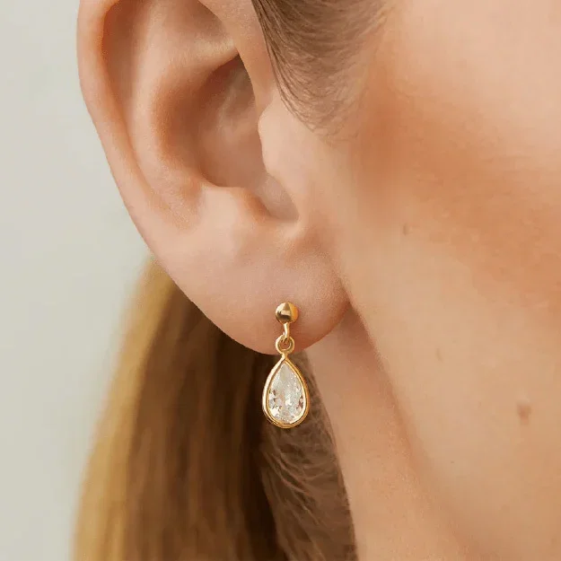 Cubic Zirconia Tear Drop Earrings in 9kt Bonded Gold