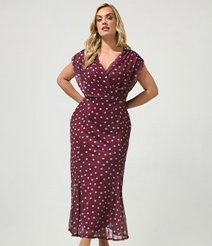 YOURS LONDON Curve Purple Polka Dot Godet Hem Wrap Dress
