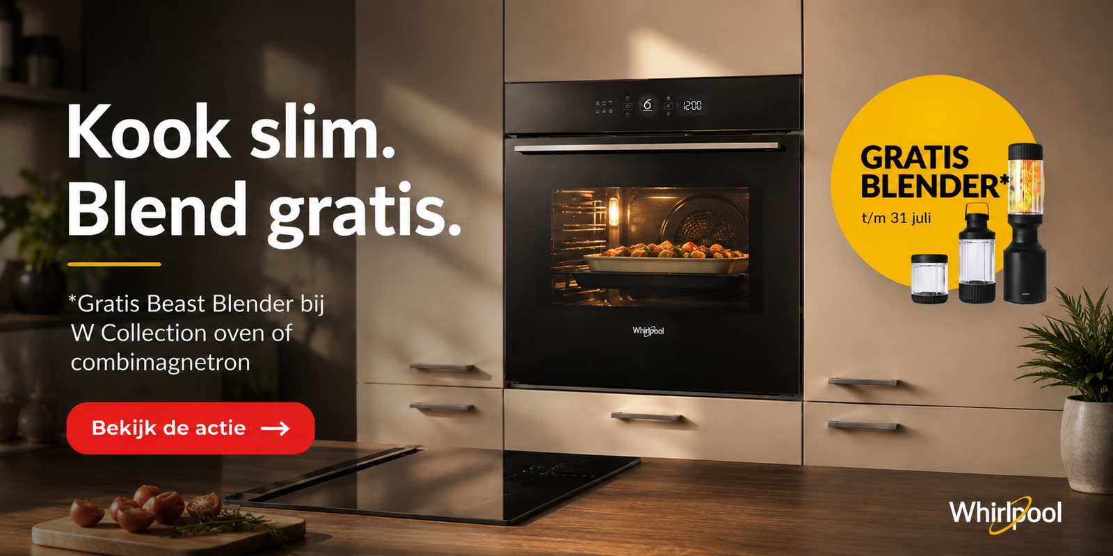 Een foto met oven van Whirlpool en gratis blender actie