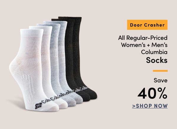 Door Crasher All Regular-Priced Women's + Men's Columbia Socks Save 40%