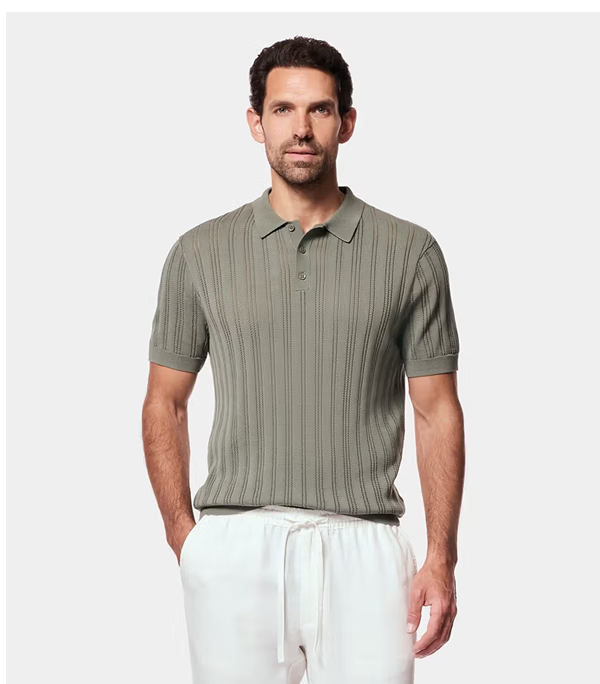 Dark Sage Pointelle Stripe Polo Shirt