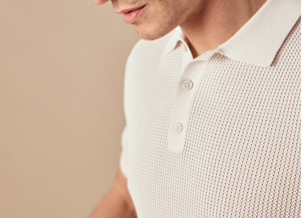 Cream Open Knit Polo Shirt