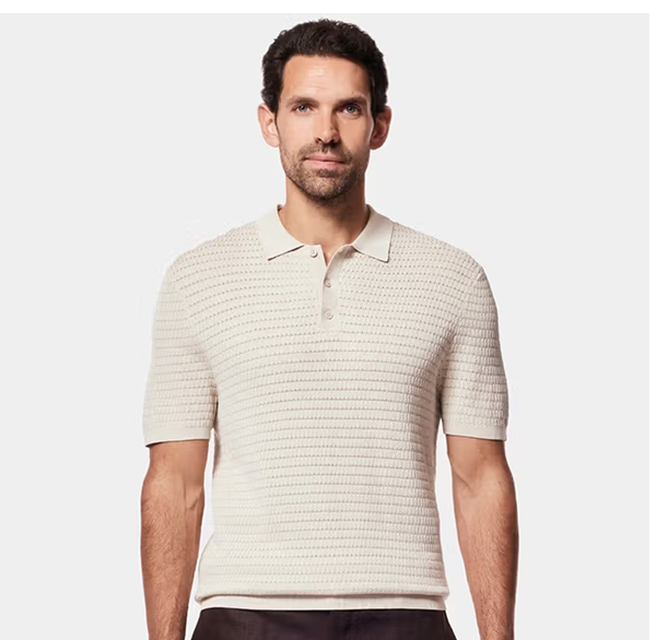 Light Taupe Honeycomb Knit Polo Shirt