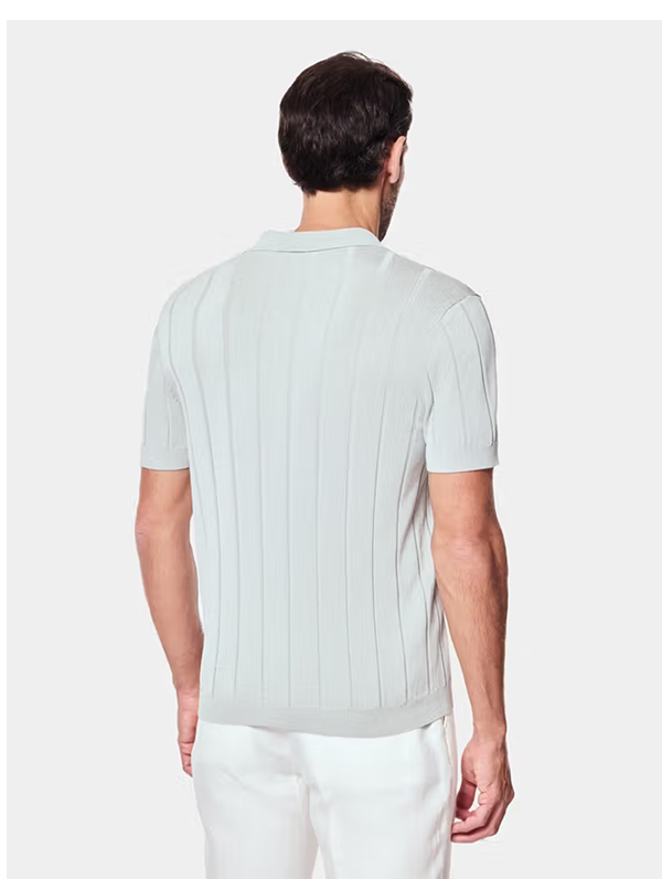 Light Sage Inverted Rib Knitted Polo Shirt