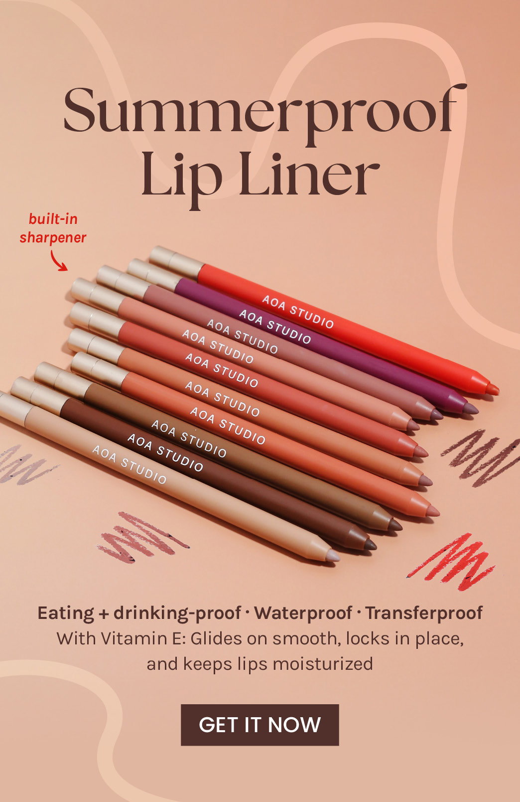 New H20-proof gorgeous glide-on lip liners