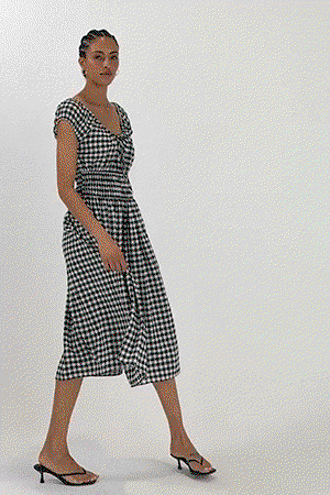 Emily Linen Gingham Midi Dress