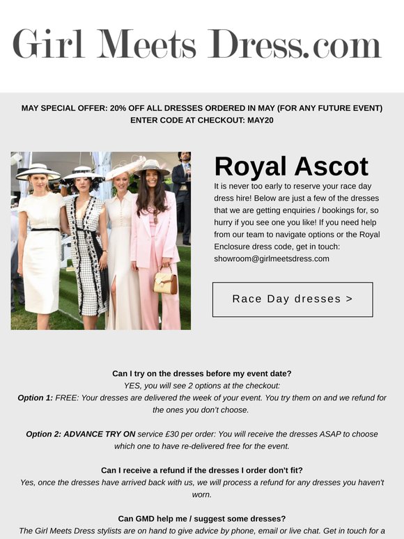 20% off all dresses ordered in May