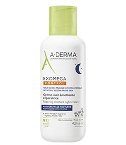 A-DERMA Exomega Control night emollient cream 400ml — soothing anti-irritant moisturiser for eczema-prone dry skin