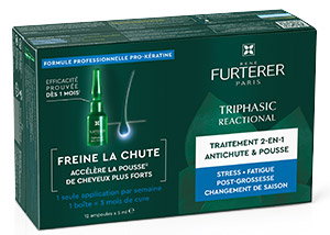 René Furterer Triphasic Reactional 2-in-1 hair-loss treatment box — promotes regrowth after stress or postpartum shedding