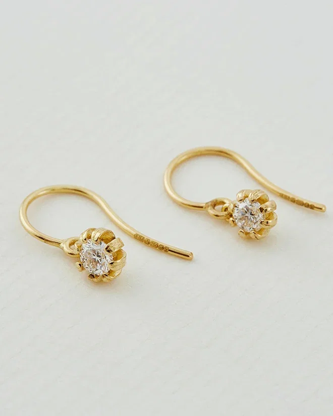Seruni Bud Diamond Hook Drop Earrings