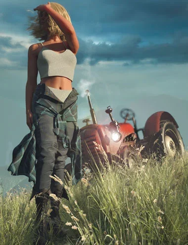 Fields of Memory Tractor and Clothing Set for Genesis 9