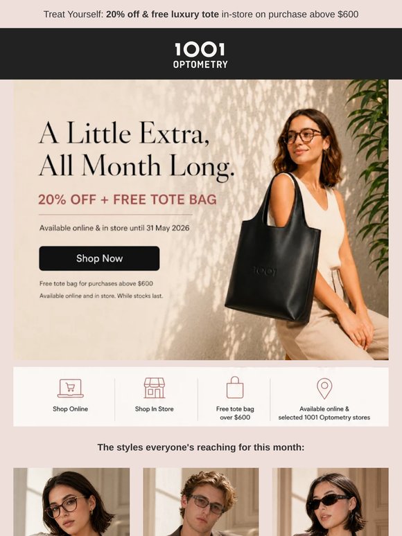 20% off + Free Luxury Tote Bag: Your May Treat.