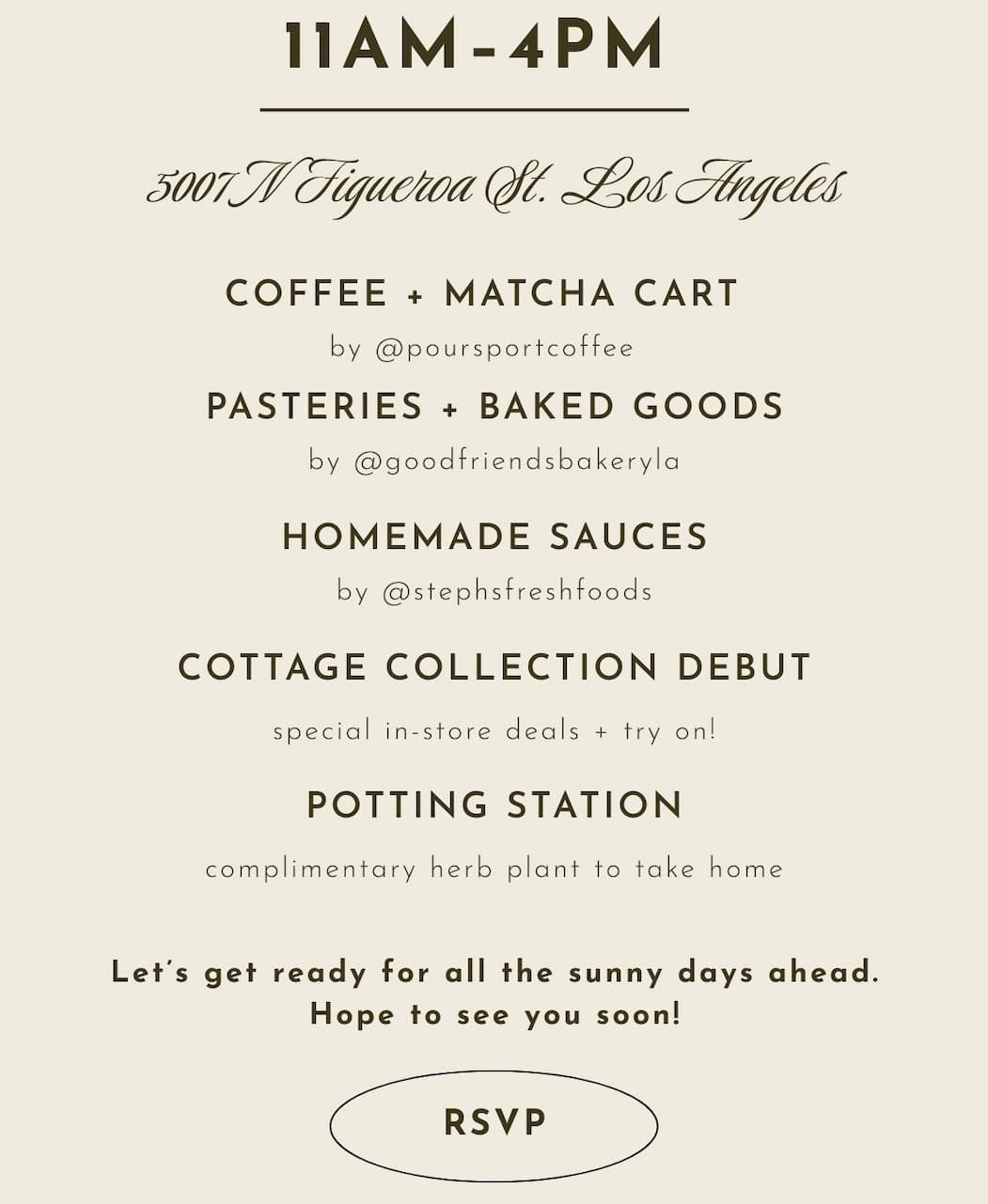 Join us for our Whimsy Farmer’s Market featuring handpicked local vendors, yummy treats, special in-store deals, and our newest Spring + Summer pieces curated for the occasion.