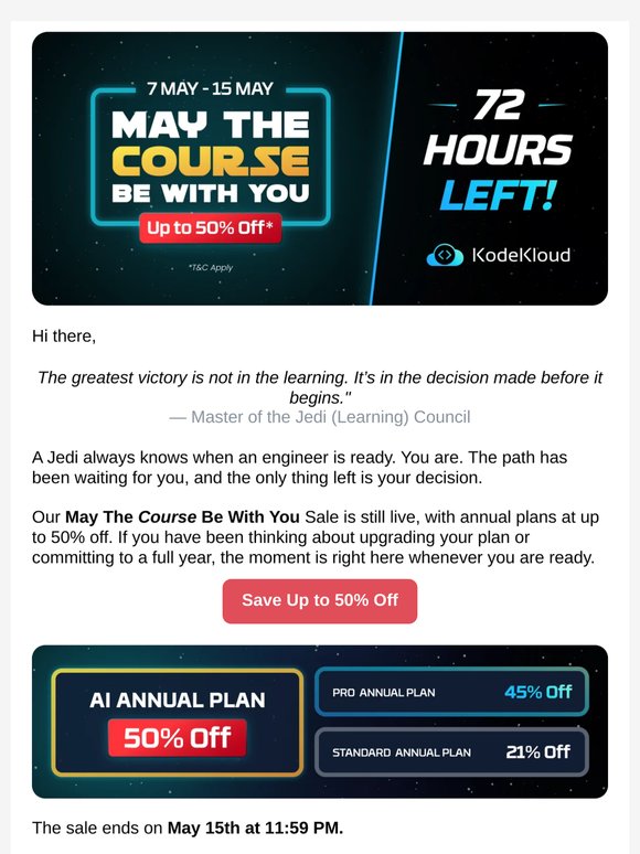  Three days. One decision. Up to 50% off.
