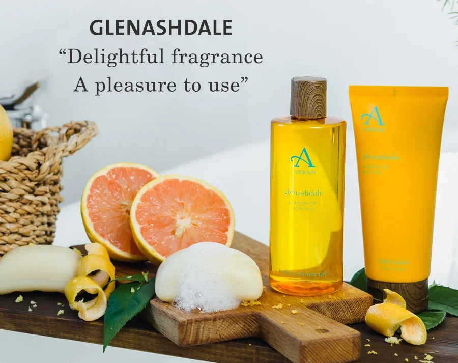 a group of glenashdae bath products